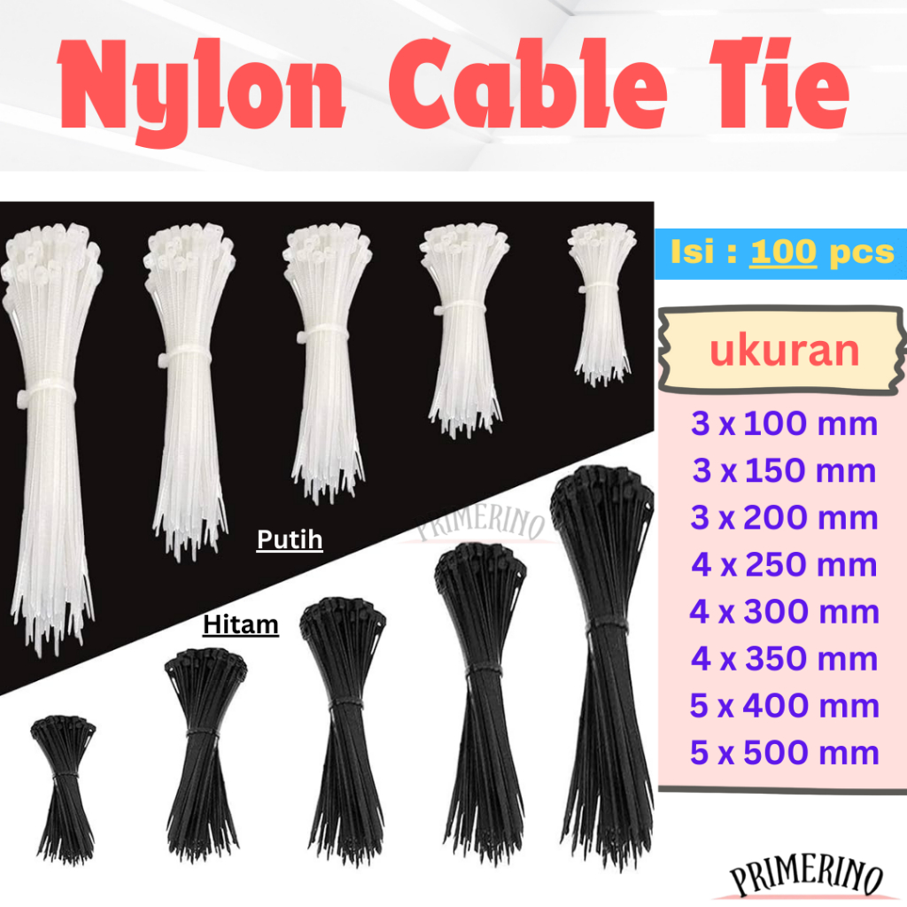 

Nylon Cable Tie 10cm 15cm 20cm 25cm 30cm 35cm 40cm 50cm Pengikat Kabel Ties Tis