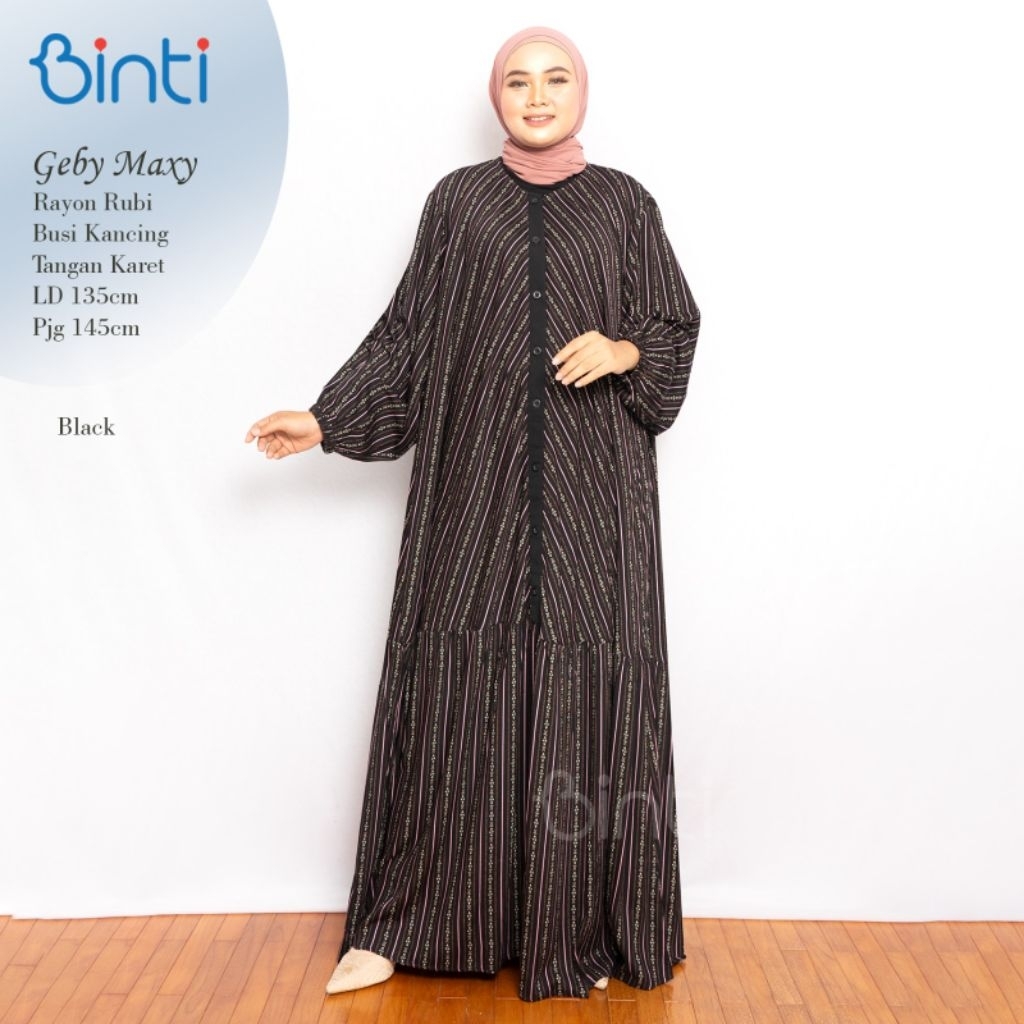 GEBY MAXY DRESS JUMBO Ld 135 BAHAN RAYON RUBI ADEM BY BINTI   Karet Muslim Panjang Formal Wanita Mot