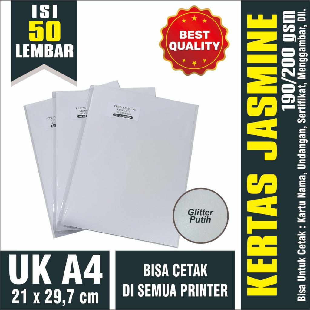 

Kertas Jasmine TEBAL 190/200 gsm A4 isi 50 lembar - Kertas Jasmine Glitter Putih A4 190 gsm / 200 gsm Kertas Blangko Undangan