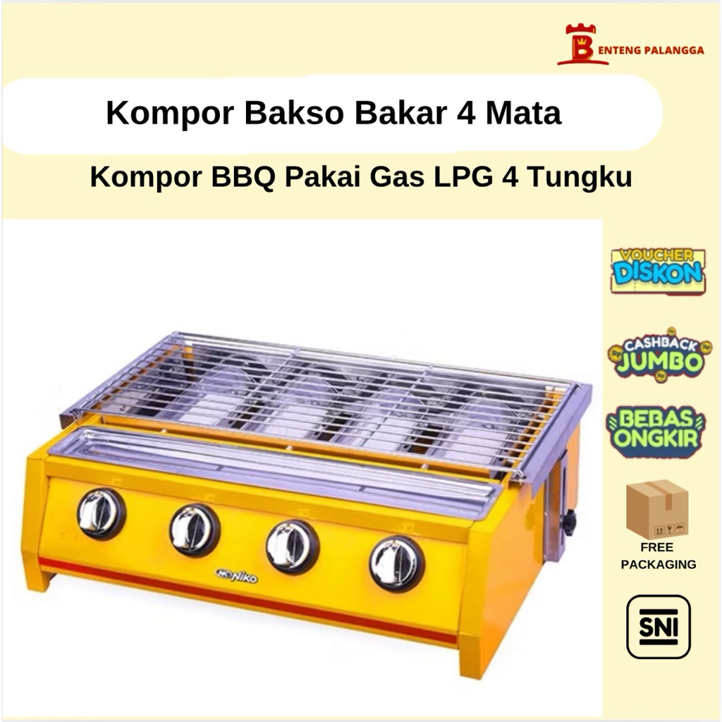 Kompor BBQ 4 Tungku Niko Stainless Steel Hemat Gas – Alat Panggang Barbeque Grill Pemanggang Sate - 