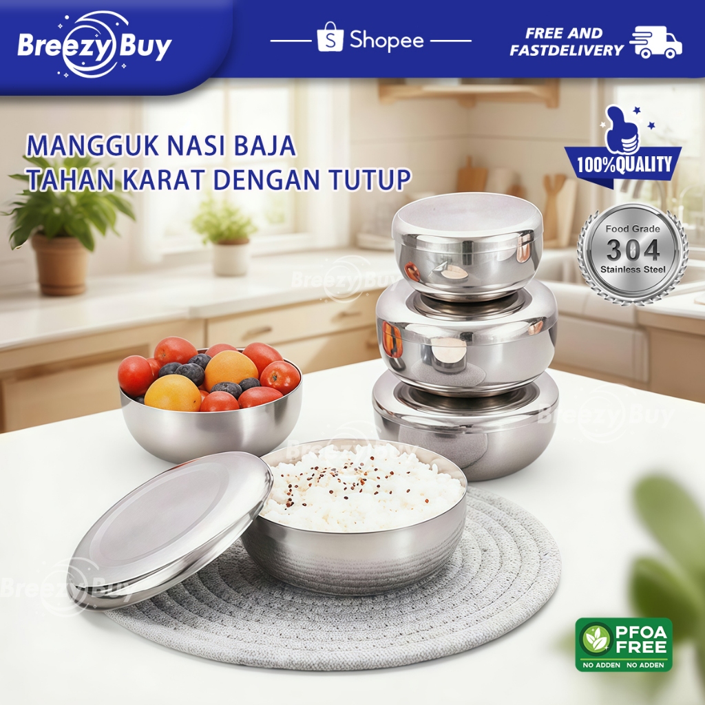 COD-Korean Rice Bowl Mangkuk Nasi Korea - Stainless Steel Food Grade/Anti Karat & Tahan Panas/Untuk 