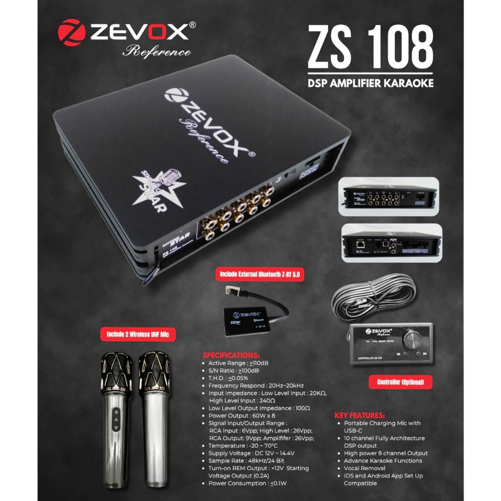Prosesor Zevox ZS 108 Reference DSP Built In Amplifier & Karaoke Mobil Car Audio Garansi Resmi By VO
