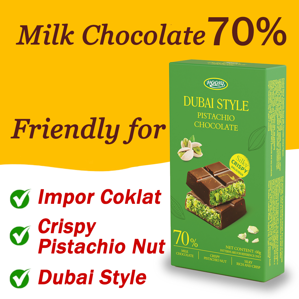 

Coklat Rasa Dubai Import Chocolate Pistachio Sandwich HALAL Camilan Premium Enak dan Lumer