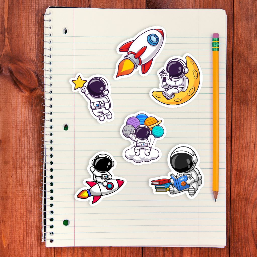 

Sticker Vinyl Matte Cute Astronaut Rocket Roket Astronot 4-7 CM Dekorasi Scrapbook Journal Stuff
