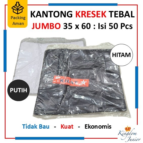 Kantong Kresek Jumbo Tebal Berkualitas Warna Hitam Atau Putih Ukuran  35 x 60 Isi 50 / Kantong Plast