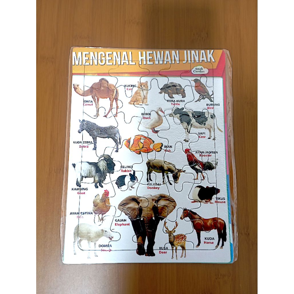 Puzzle Edukasi Mengenal Hewan Jinak Ukuran Kecil 18,5 cm x 25 cm