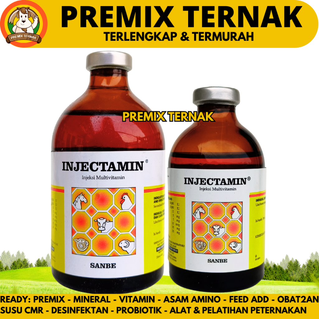 INJECTAMIN 50 ML & INJECTAMIN 100ML SANBE Multivitamin Hewan Dosis Tinggi Ternak Sapi Kambing Babi