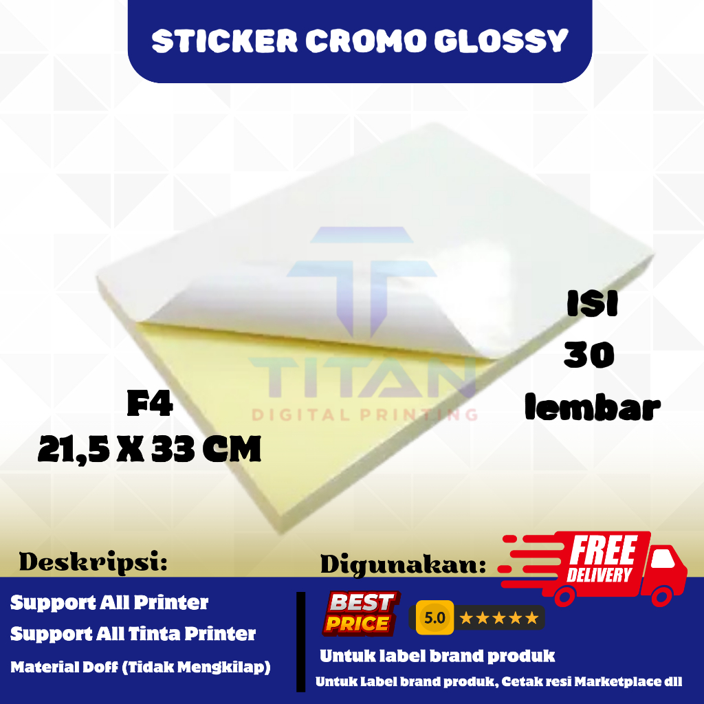 

Kertas Stiker Glossy F4 30 lembar Kertas Sticker F4 Glossy Kertas Stiker F4 Glossy
