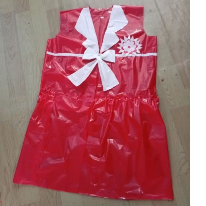 rompi plastik panjang, rompi tunik plastik, rompi merah putih dewasa, rompi tunik kresek