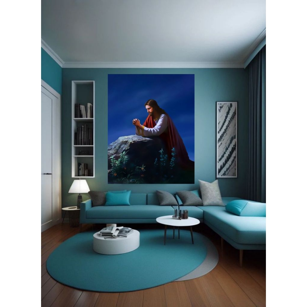 hiasan dinding,TUHAN YESUS SEDANG BERDOA,extra jumbo,lukisan cetak,poster cetak,kualitas gambar HD,t