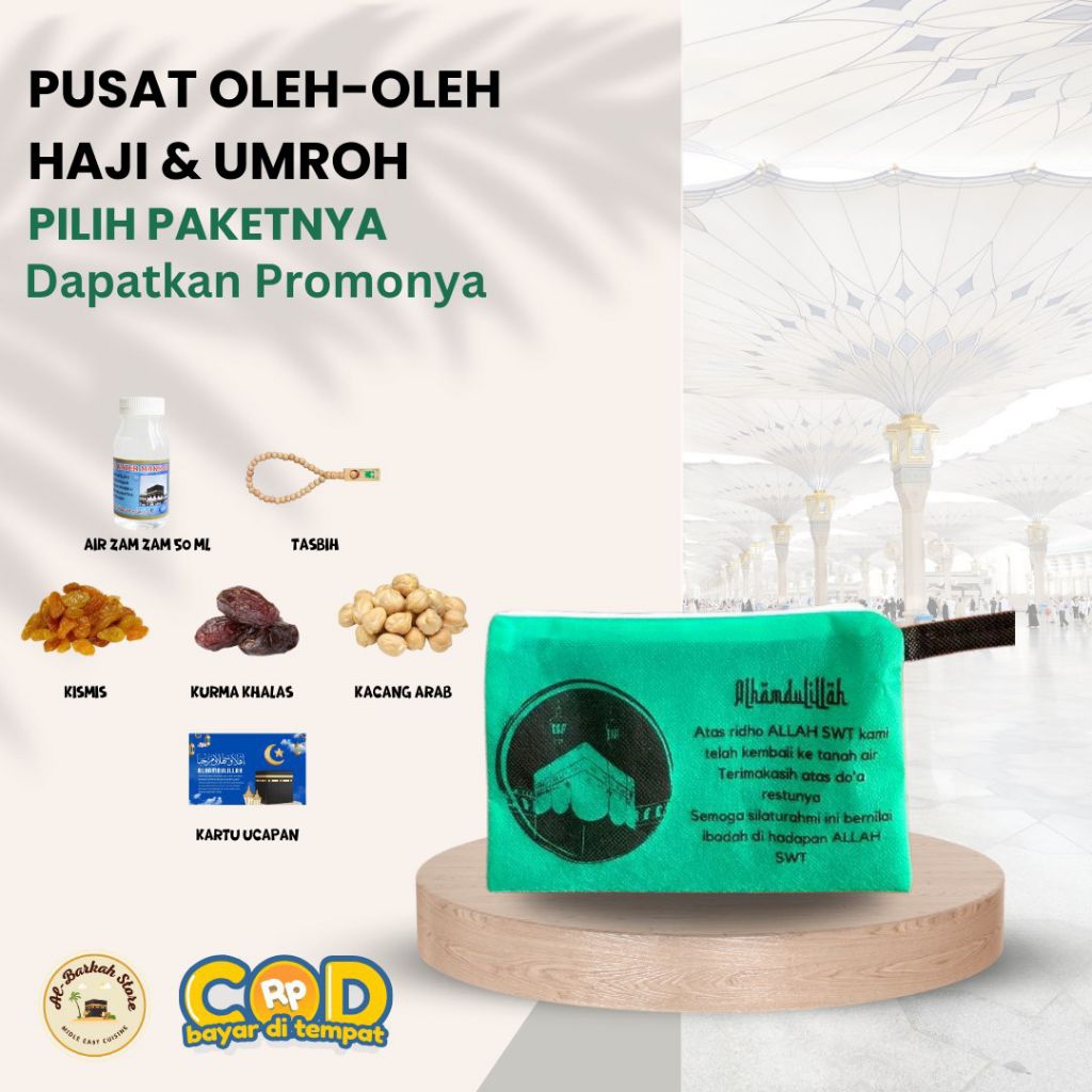 

Paket Souvenir Gift Hampers Oleh-oleh Haji Dan Umroh Box Tas Dompet Lengkap Isi Air Zam-zam 50 Ml