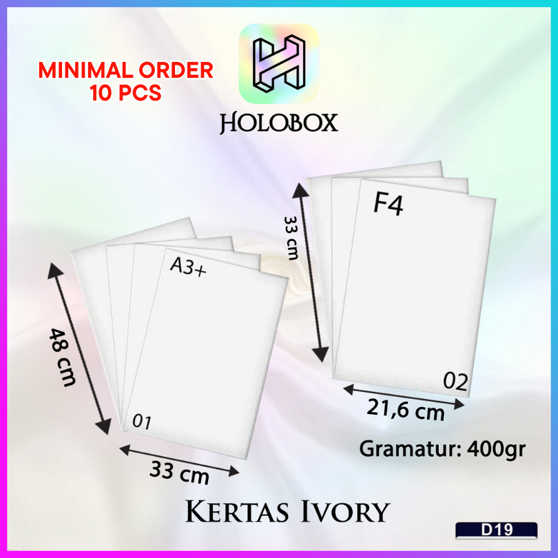 

Kertas / Ivory / Lembaran / Murah / Polos / A3+|F4|400GSM|D19