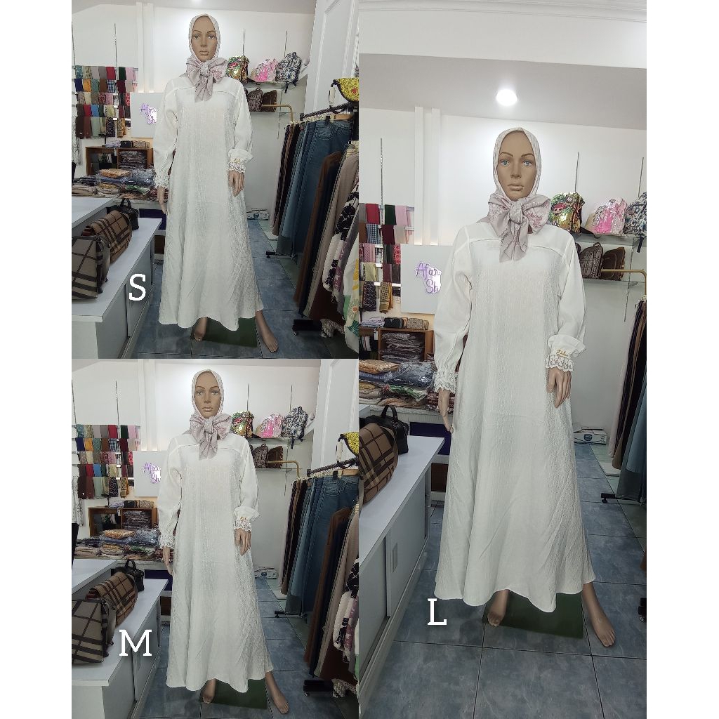 Gamis DnL Luxury Putih Mix Embossed