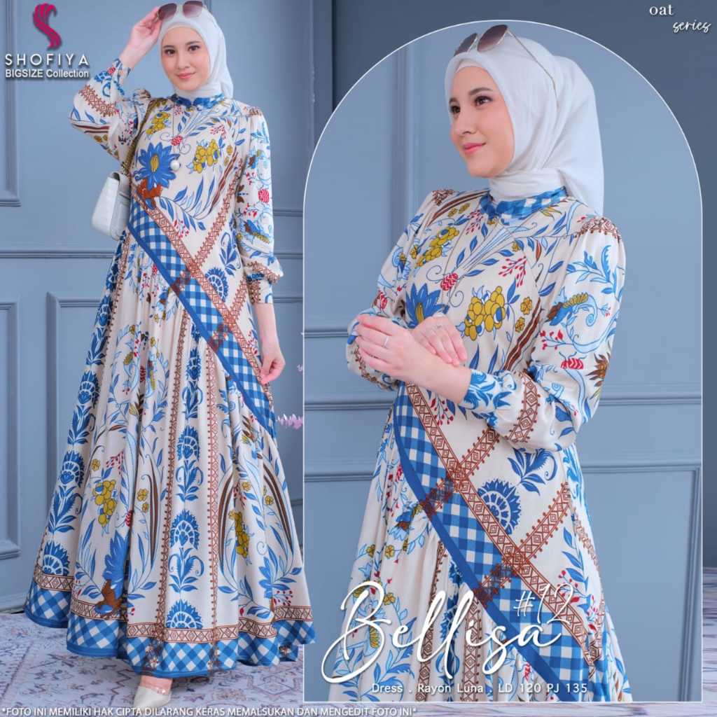 Belisa dress baju gamis jubah wanita muslimah jumbo ld 120 rayon luna bunga elegant adem premium ori