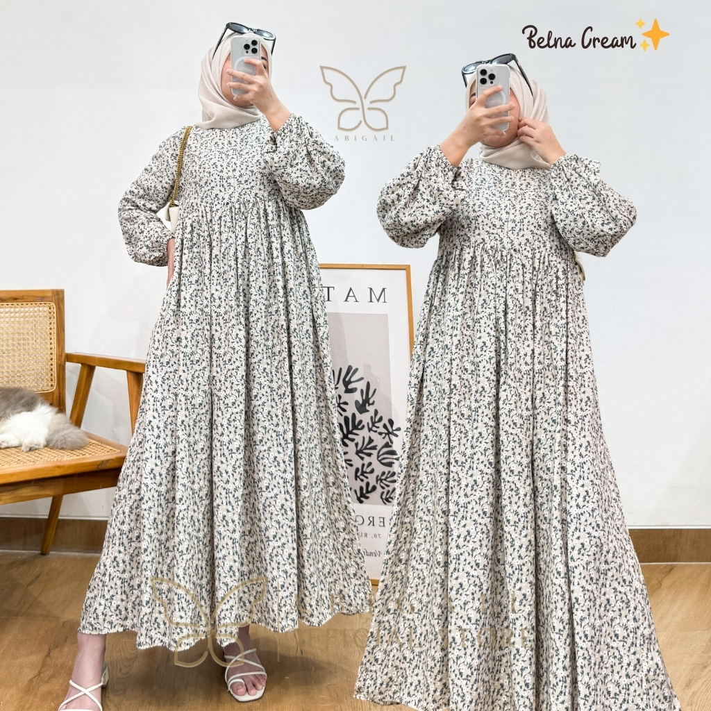 Midi Dress Wanita Hijab Kekinian Rayon Jumbo Premium Terbaru 2025 Ori Tebal By Kamalin Model Belna