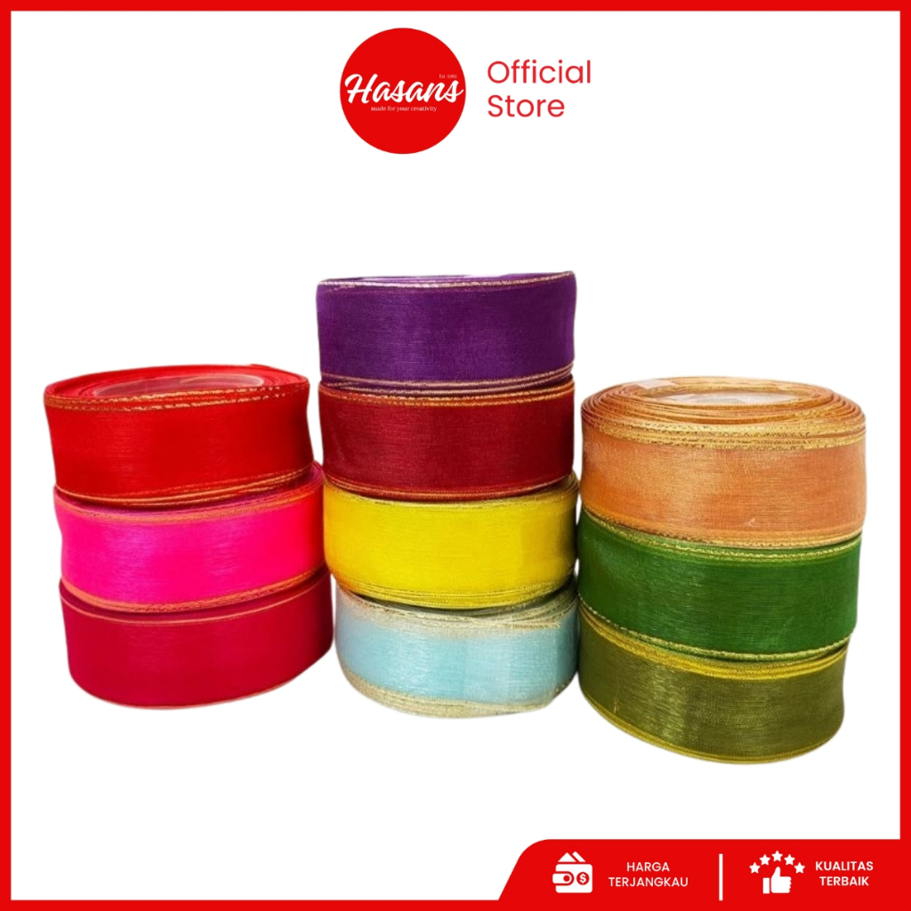 

[1 Slop] Pita Organdi List Mas 2 Inch / Pita Organdy List Emas 5 Cm / Pita Organdi List Emas Warna / Pita Organza / Pita kado Warna / Pita Organdy List Hl 2