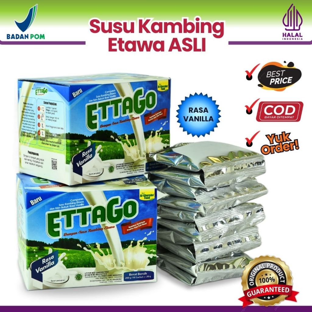 

Susu Kambing Rasa Vanilla ETTAGO 20gr x 10 Sachet Al-Ghuroba Food
