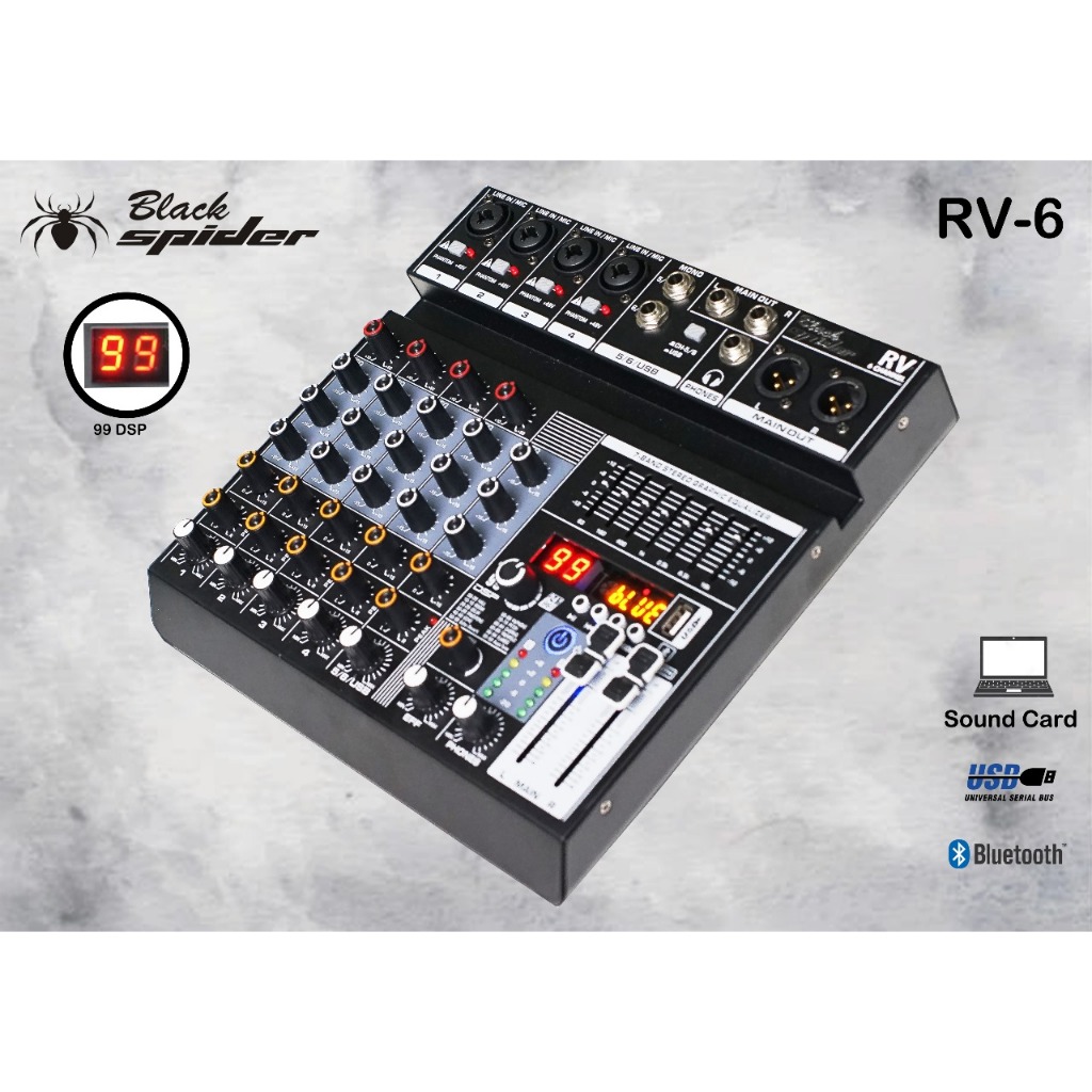 Mixer Black Spider RV 6 Chanel Efek Digital Reverb 99dsp