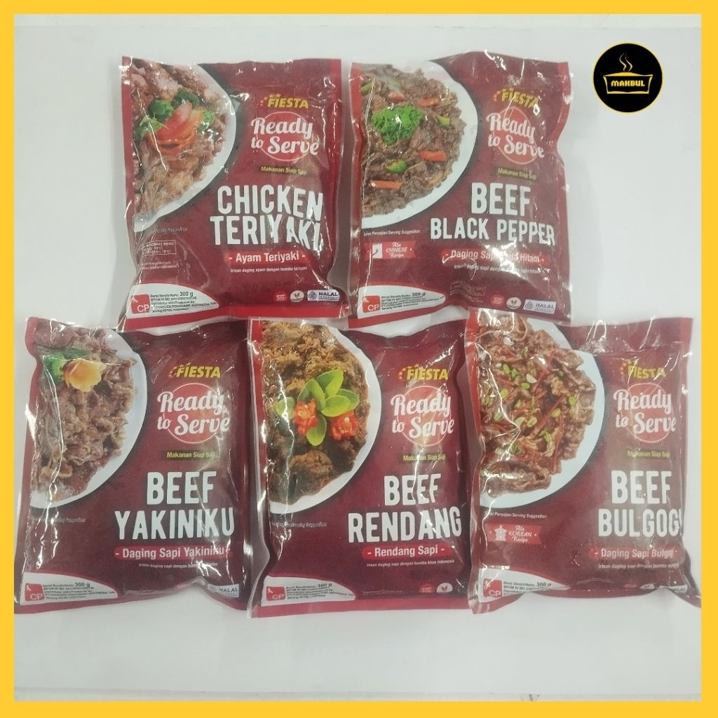 

Fiesta Ready To Serve Beef Yakiniku, Chicken Teriyaki, Rendang, Bulgogi, Black Pepper 300gr