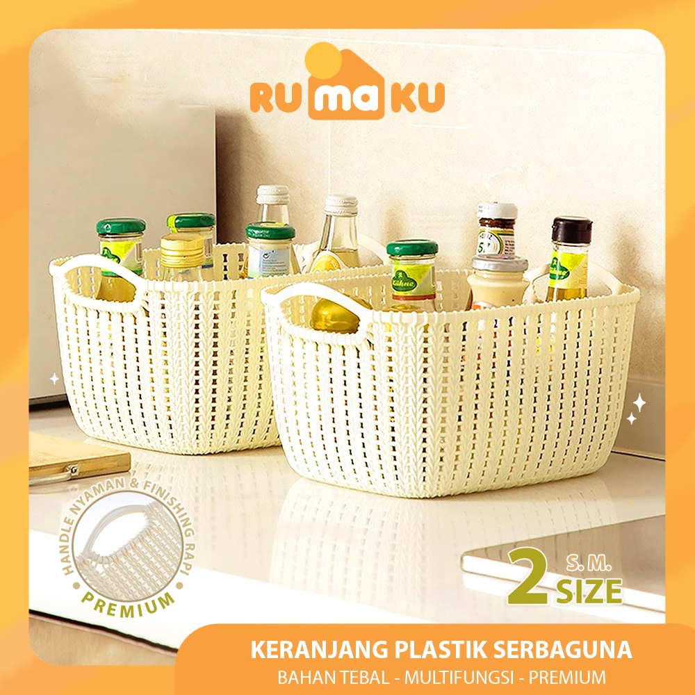 Rumaku Keranjang Plastik Serbaguna Wadah Bumbu Sayur Buah Multifungsi Model Anyam Berkualitas