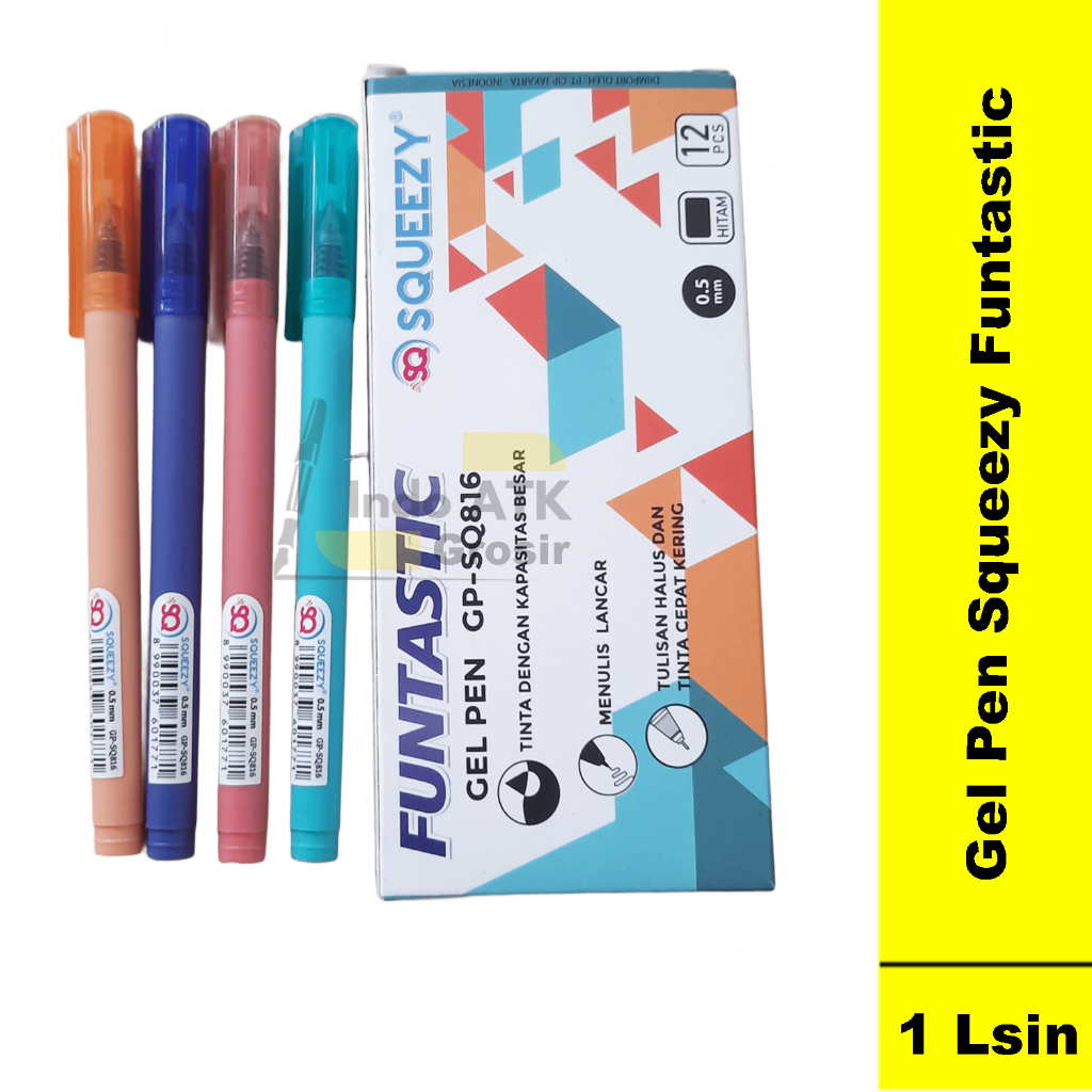 

1Kotak Isi12Pcs Pulpen Gel / Pena Gel SQUEEZY FUNTASTIC