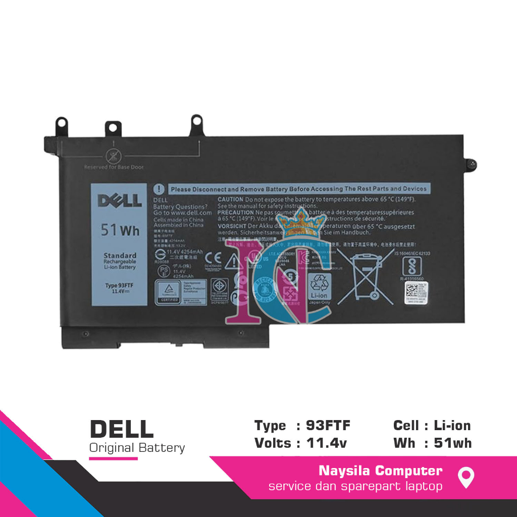 Baterai Original Dell Precision 15 3520 M3520 3530 M3530 - 93FTF 51Wh