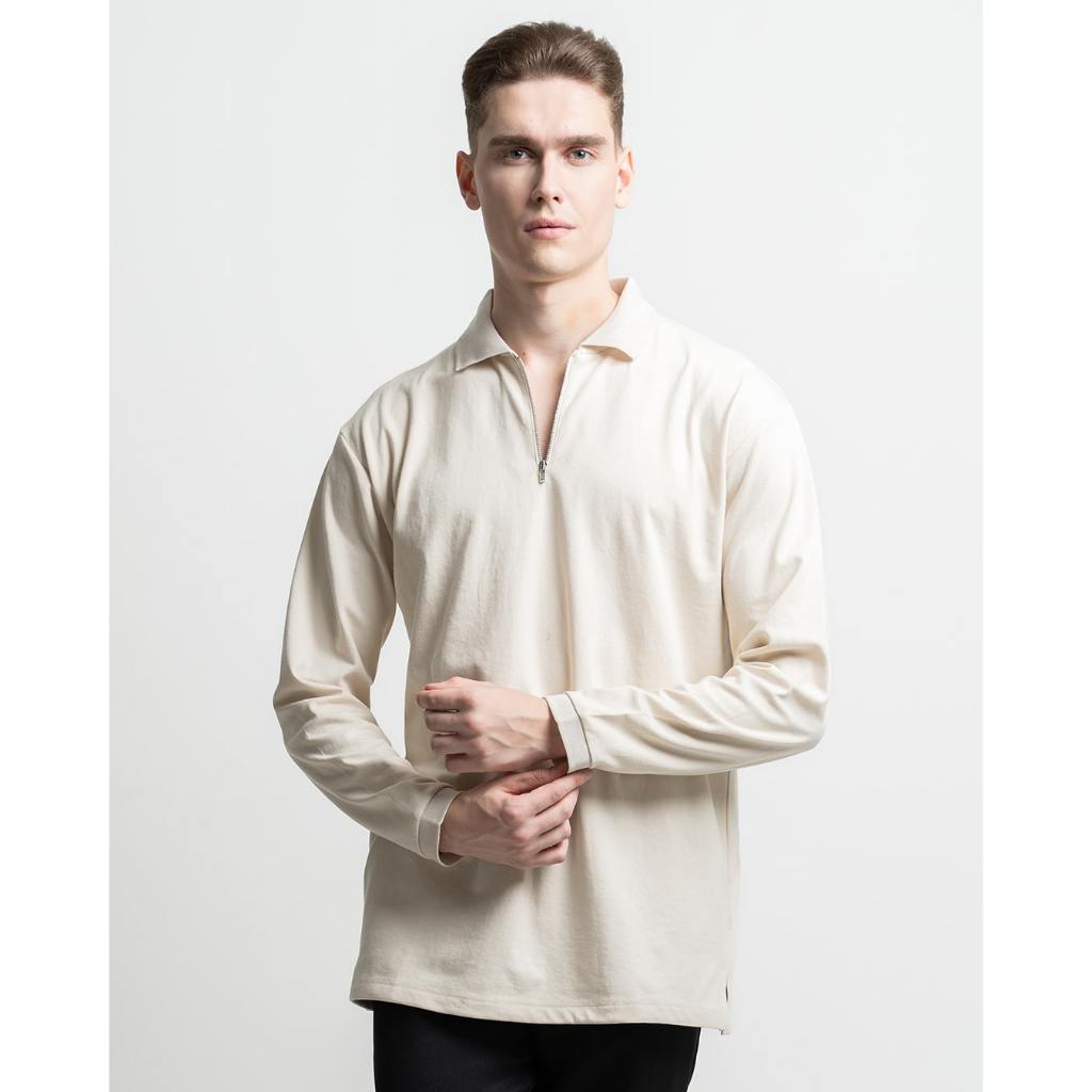 HSRM - Paul Polo Shirt Zipper Long Sleeve Cream TwoBreeze