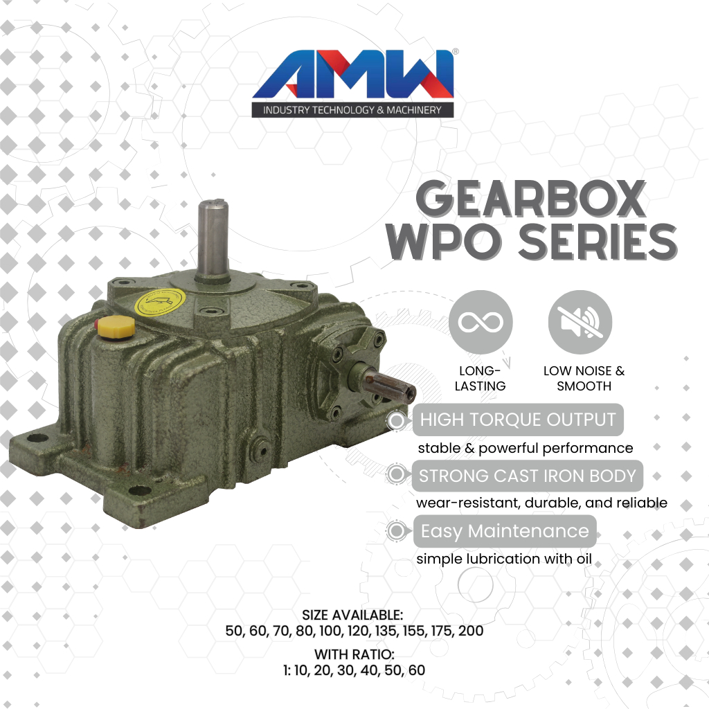 AMW Gearbox Type WPO 135 Rasio 10-60 Lengkap Wormgear Speed Reducer