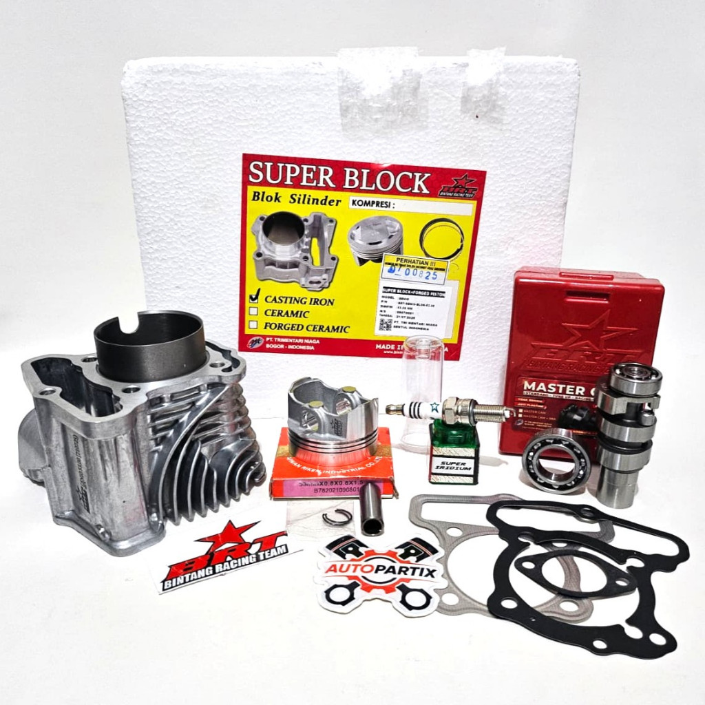 PAKET BLOK PISTON 53MM + CAM + BUSI BRT GENIO DELUXE All New BEAT FI ESP STREET SCOOPY FI STYLISH Bo