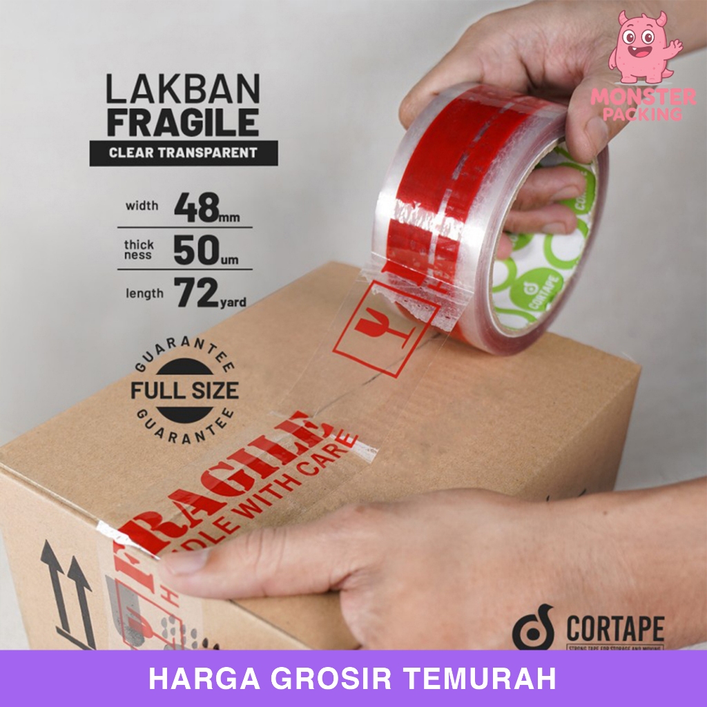 

Lakban Fragile Clear Transparant Bening 48mm x 72yard Satuan Plakban Isolasi Solatip