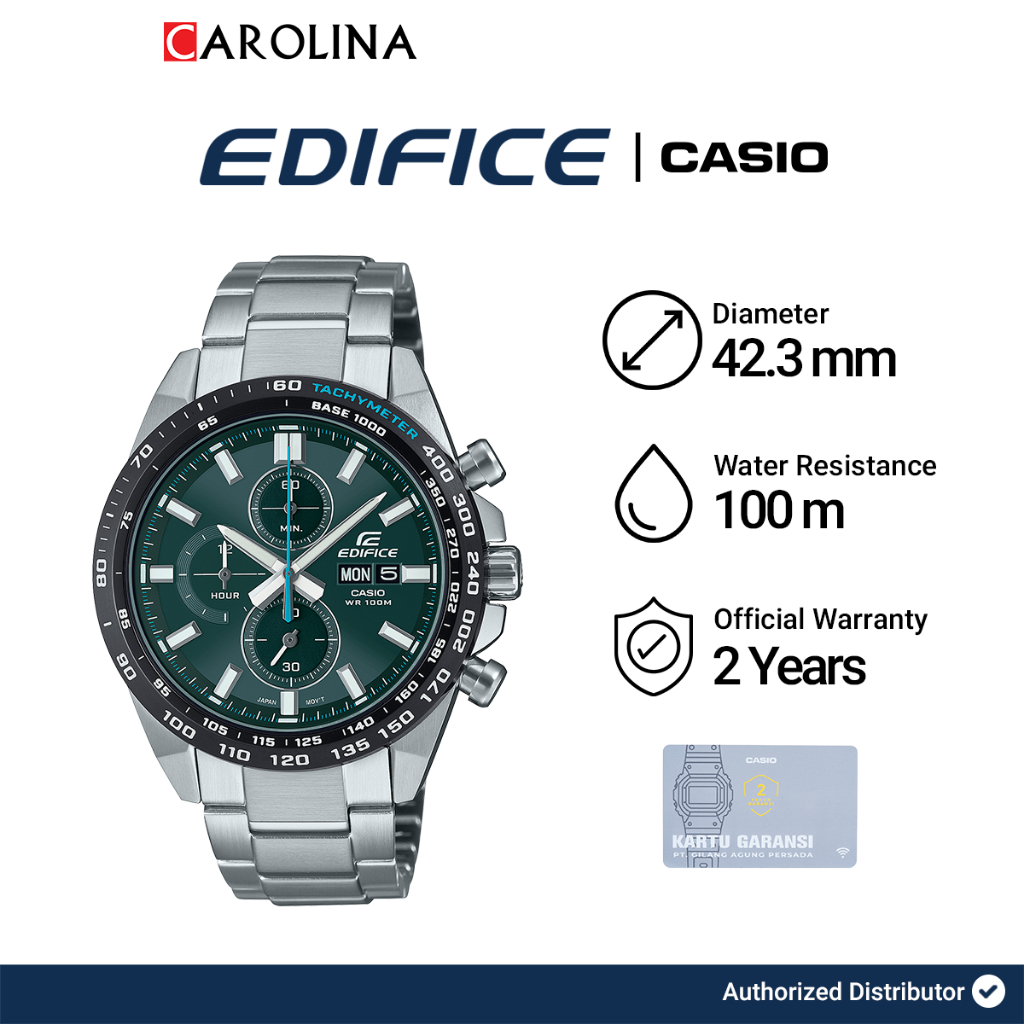Jam Tangan Pria Casio Edifice Chronograph EFR-574DB-3A Green Dial Silver Stainless Steel Band
