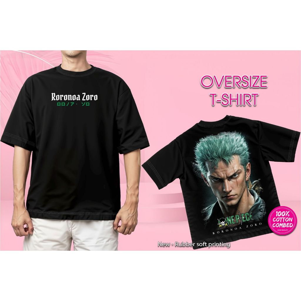 BAJU KAOS OVERSIZE RORONOA ZORO ATASAN PRIA WANITA DEWASA OVERSIZE TSHIRT DISTRO ANIME ONE PIECE