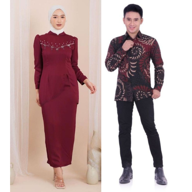 Setelan Couple Gamis Syari & Kemeja Pria Lengan Panjang | Outfit Kondangan Pasangan