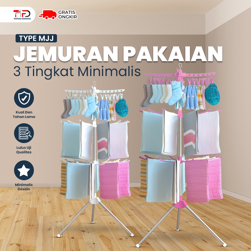 mocafeka - rak jemuran baju & handuk menara 3 susun portable minimalis