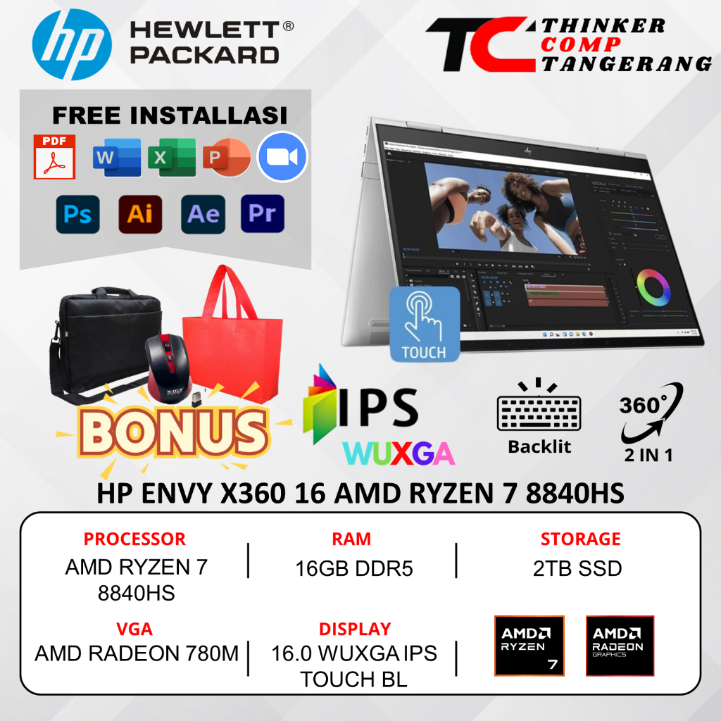 HP Envy X360 16 Amd Ryzen 7 8840HS 16GB DDR5 2TB SSD 16.0'' WUXGA IPS Touch Windows 11 Original