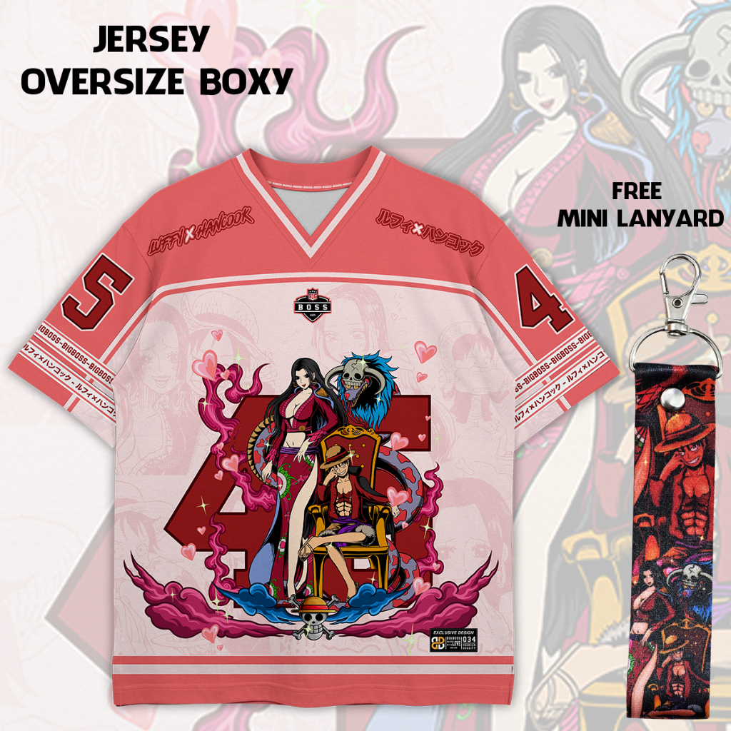 (Gratis Lanyard, Stiker) BIGBOSS Baju Jersey Anime One Piece Unisex Oversize Boxy 34 Luffy X Hancook
