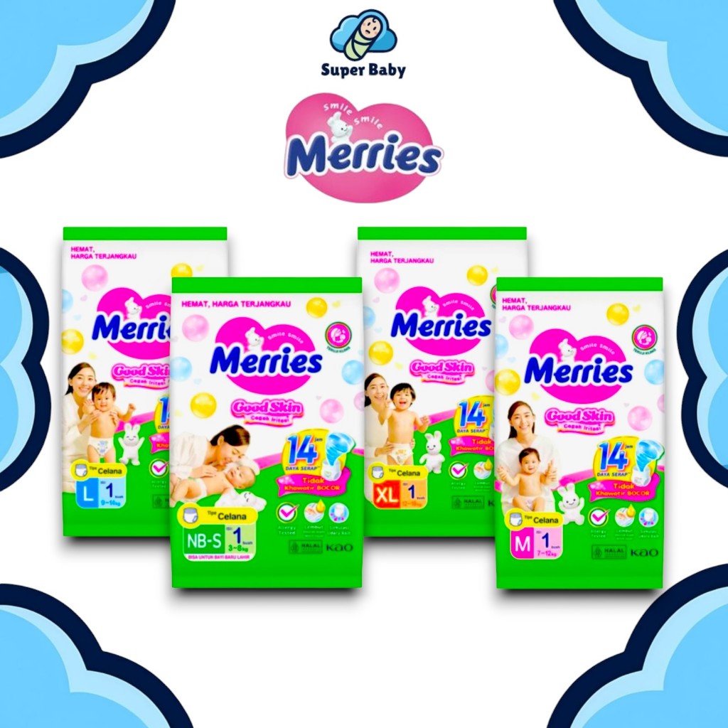 POPOK BAYI SEKALI PAKAI MERRIES GOOD SKIN PANTS CELANA RENCENG ISI 6 POPOK SIZE NB-S / M / L / XL