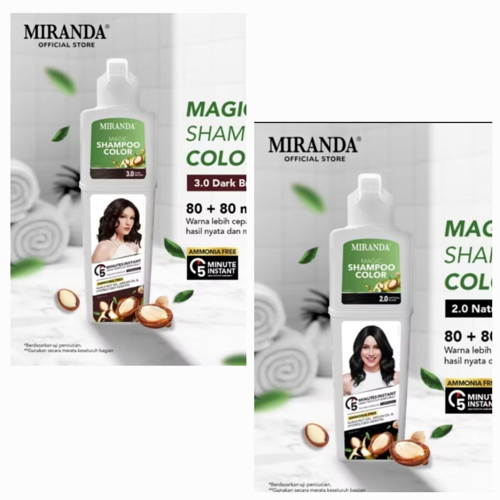Miranda Magic Shampoo Color Bottle 80 +80ml l - Dark Brown | Shampo Semir Botol Pewarna Coklat Tua T