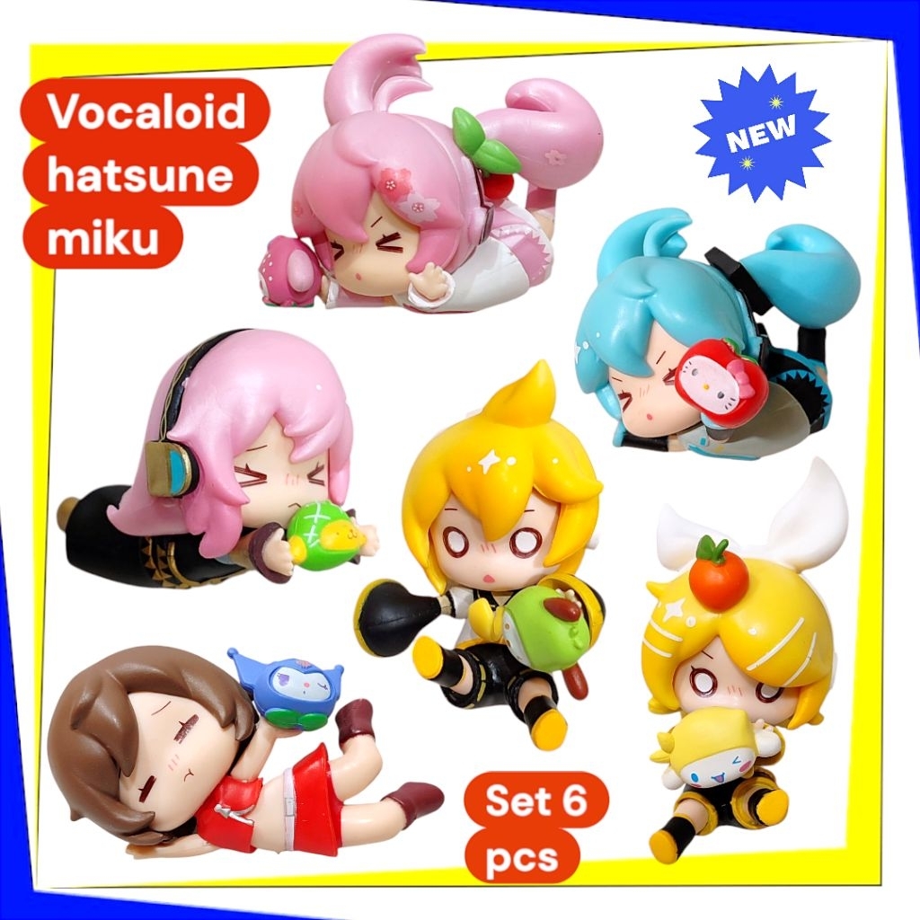 Action Figure Vocaloid Hatsune Miku Set 6 Pcs Figure Miku Rin Len Pose