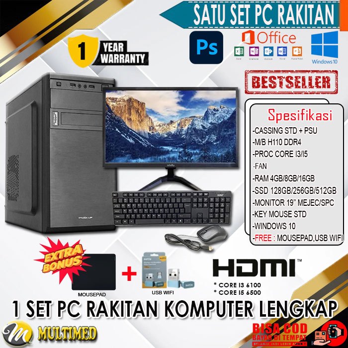 1 SET PC KOMPUTER RAKITAN LENGKAP MONITOR 19 INCH - CORE I5 6500 - RAM - SSD