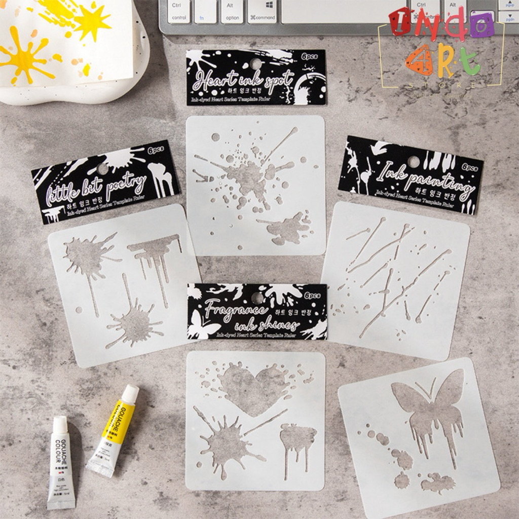 

(IAS) 6 pcs Stencil Stensil Noda Coffee Drop Tetesan Air Goresan Tetes Scratch Vintage Retro Flower Bunga