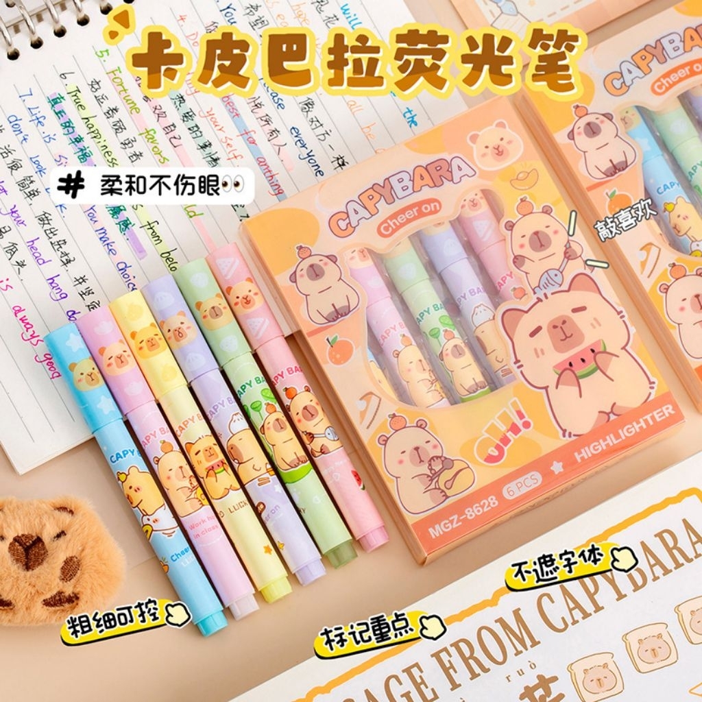 

(PG011) 6PCS Capybara colorful highlighter / Stabilo Highlighter Warna Pastel / Multipurpose Stabilo / Stabilo Pastel Aesthetic / Highlighter Pen