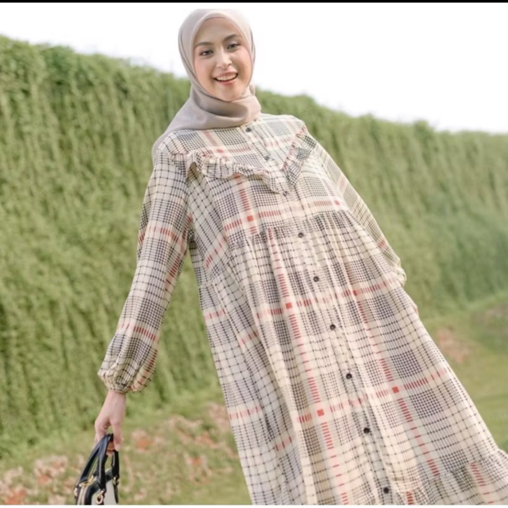 Preloved dress haidee orlin hayya houndstooth khaki dress hayya haidee orlin