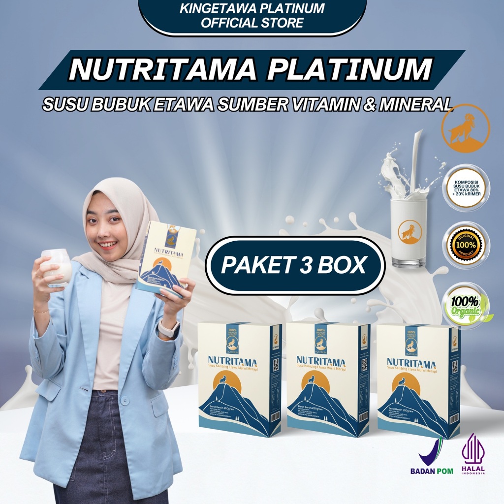 

Nutritama Platinum Susu Bubuk Kambing Etawa Kemasan 250gram paket 3 Box