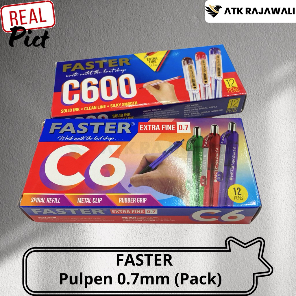 

(12 Pcs) Pulpen Ballpoint Faster C600 Extra Fine Point 0.7 mm / Ballpoint FASTER C6 Extra Fine Point 0.7mm