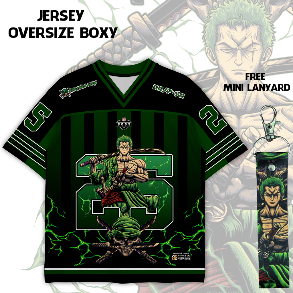 (Gratis Lanyard, Stiker) BIGBOSS Baju Jersey Anime One Piece Unisex Oversize Boxy 019 Roronoa Zoro