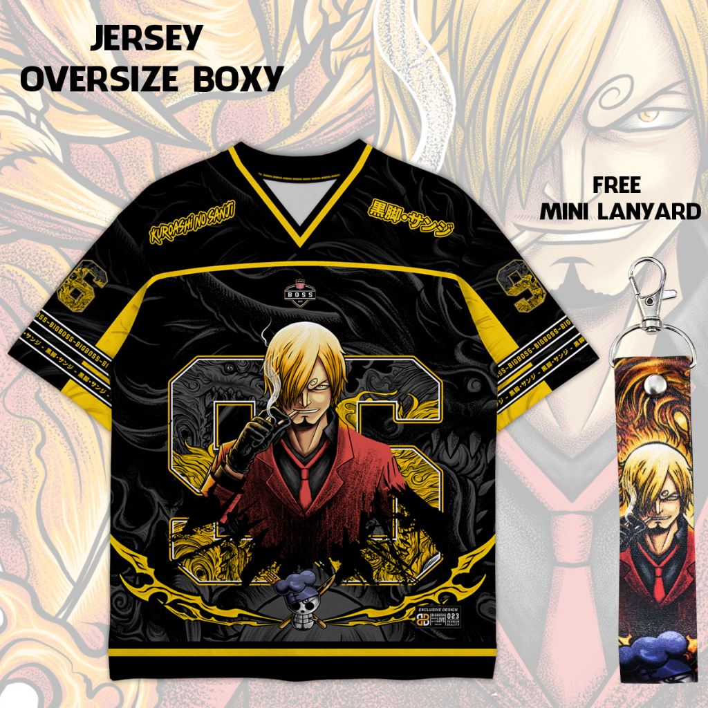 (Gratis Lanyard, Stiker) BIGBOSS Baju Jersey Anime One Piece Unisex Oversize Boxy 023 Sanji Kuroashi