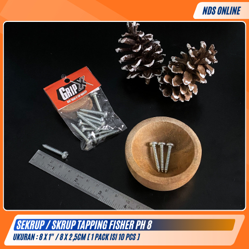 Sekrup Skrup Tapping Fisher PH 8 Ukuran 8x1" (2,5cm) Baut Kayu & Besi [ 1 Pack Isi 10 Pcs ]