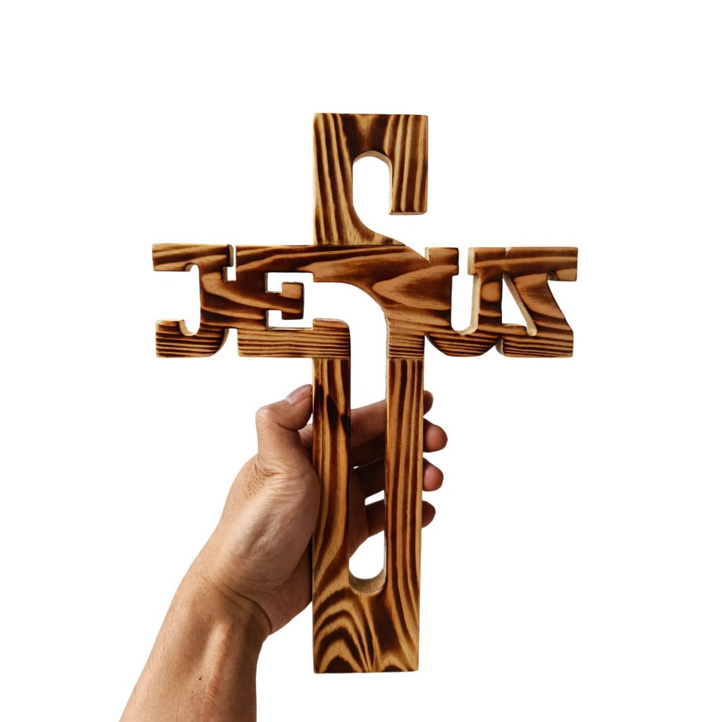 salib kayu jati belanda bakar 30cm