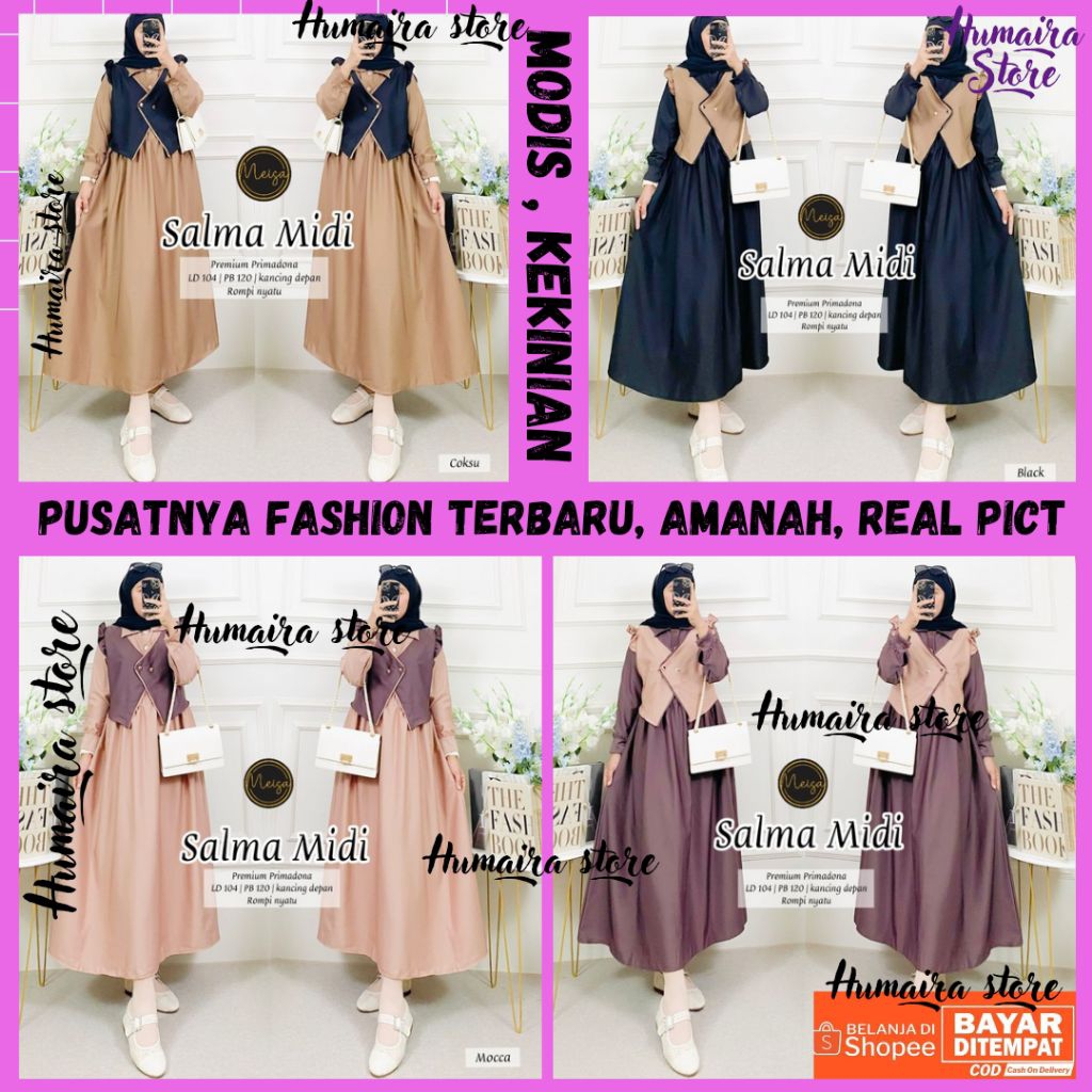 SALMA BRINA NAZWA MIDI DRESS ORI BY MEISA // GAMIS MAXY REMAJA MODIS POLOS KATUN PRIMADONA VARIASI O